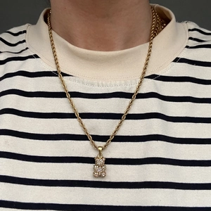 18K gold plated stainless steel rope chain necklace with crystal teddy bear pendant