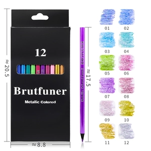 Brutfuner 12-piece metallic colored pencils set with black wooden barrels and color chart