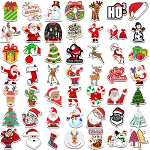 Cartoon Christmas sticker set with Santa, reindeer and snowman decals for decoration
