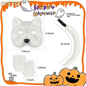 Size chart for Halloween wolf costume set including mask tail and plush gloves for girls