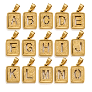 Detailed grid of gold square 18K stainless steel pendants with frosted sand texture finish