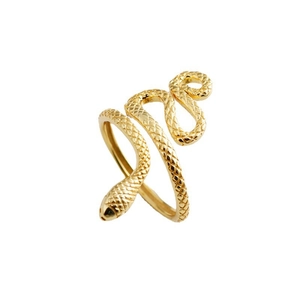 Adjustable golden snake-shaped S925 silver ring with detailed scale texture for men and women