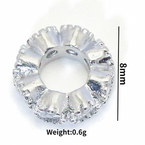 Macro shot of 8mm silver round jewelry charm with textured surface for DIY crafts