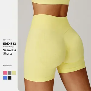 Short de Yoga Sans Couture à Taille Haute pour Femmes Fesses Plissées Musculation Fitness Course Short de Sport