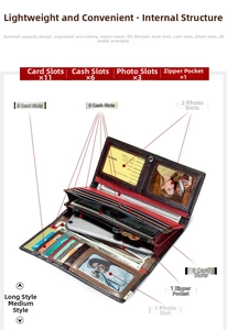 Détail du portefeuille en cuir avec plusieurs emplacements pour cartes et grande capacité