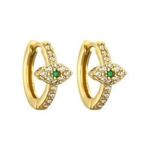 Golden evil eye hoop earrings with colorful cubic zirconia and green center stones
