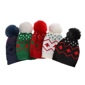 Childrens Christmas Tree Knitted Beanie Hat Acrylic Warm Winter Pom Pom Cap For Boys Girls Festive Jacquard Pattern
