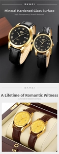 Classic quartz watch set with roman numerals and genuine leather straps in a gift box