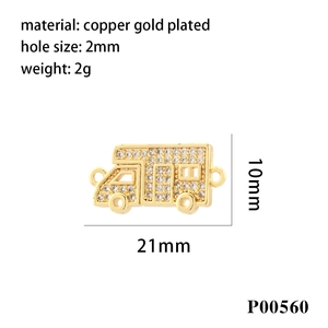 Gold-plated caravan pendant with cubic zirconia, 21x10mm jewelry accessory