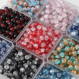 Colorful 10mm cracked glass beads in storage boxes for DIY jewelry making and crafts