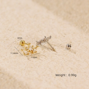 S925 silver crown stud earrings with sparkling cubic zirconia and screw ball back