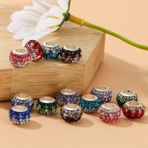 Sparkling crystal pavé bead charms with silver metal cores for DIY bracelet jewelry