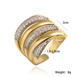 Wide geometric open ring with 18K gold plating and sparkling cubic zirconia stones