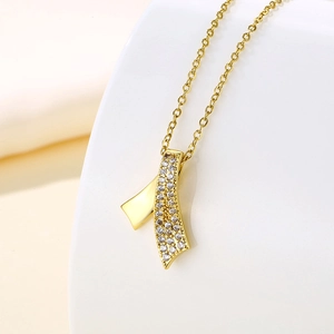 Elegant Ribbon Bow Pendant Necklace Stainless Steel Minimalist Rhinestone Geometric Bowknot Dainty Clavicle Jewelry For Women