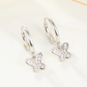 Boucles d'oreilles créoles papillon en argent sterling S925 avec zircons pour femmes