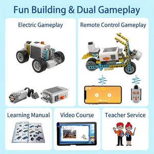Educational coding building block set with motor, remote control and digital learning guides