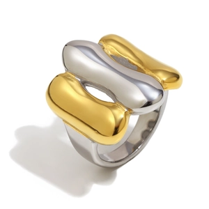 Anello bicolore in acciaio inossidabile placcato oro 18K con design geometrico moderno
