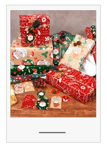 Detailed Christmas kraft wrapping paper set with festive tags, jute rope and holiday patterns