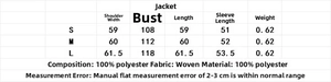 Size chart for women's wool coat with measurements for shoulders, bust, and length