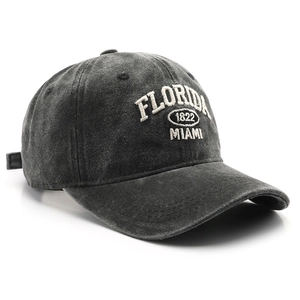 Vintage washed charcoal baseball cap with white Florida Miami 1822 embroidery