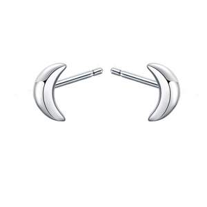 Minimalist S925 sterling silver crescent moon stud earrings for women in silver finish