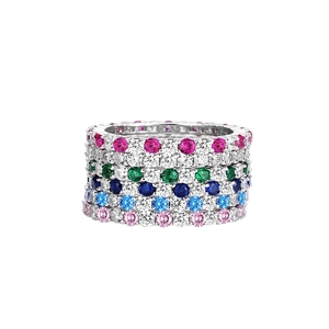 Sparkling S925 sterling silver eternity rings featuring colorful cubic zirconia gemstones