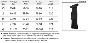 Detailed size chart for mesh ribbon shoulder dress including bust and length measurements