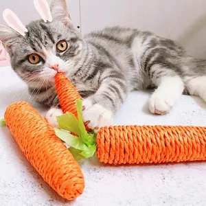 Three-piece set of woven carrot cat toys for interactive play and dental health