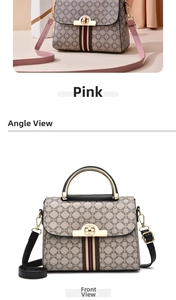 Détails de sacs monogramme roses et noirs avec bandoulières rayées et poignées en métal