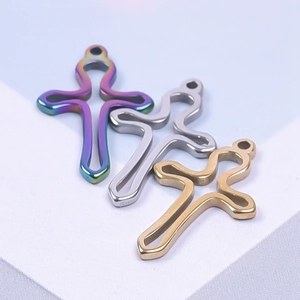 Minimalist 304 stainless steel cross pendants in gold silver and rainbow finishes