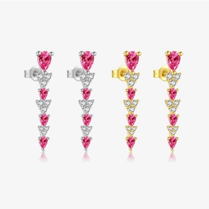 Orecchini Pendenti Lunghi Lineari Con Gemma Di Pera Rosa E Zirconia In Argento Sterling 925 Per Donna