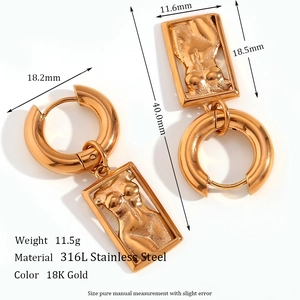 Artistic body silhouette pendant earrings in 18K gold plated stainless steel for women