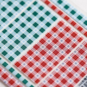 5D Scotland plaid nail stickers with red and green grid designs on white backing