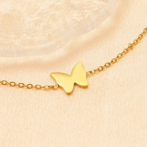 Simple Butterfly Pendant Bracelet Stainless Steel 18K Gold Plated Minimalist Adjustable Chain Jewelry For Women