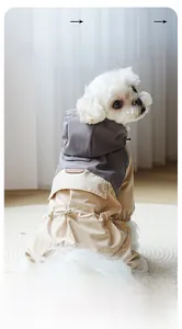 Detail of waterproof four-legged dog raincoat with adjustable drawstring and back pocket