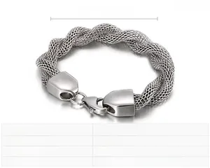 Detailed size specifications for a stainless steel mesh woven bracelet with 12mm width