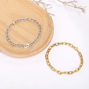 Stainless Steel Paperclip Chain Bracelet Geometric Interlocking Minimalist Gold Silver Tone Trendy Stackable Jewelry For Women
