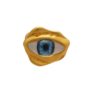 Vintage goldener Evil Eye Ring mit realistischem blauem Auge und Lava-Struktur-Design