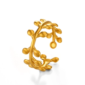 Minimalist gold-plated stainless steel leaf open ring with a natural leaf-inspired design