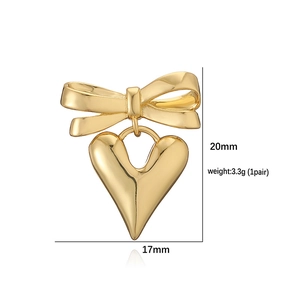 18K gold-plated bow heart earrings, height 20mm, width 17mm, weight 3.3g per pair