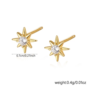 Detailed view of 925 silver star stud earrings with zircon stones and size specifications