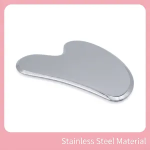 Heart-shaped stainless steel Gua Sha tool with polished silver finish for facial lifting