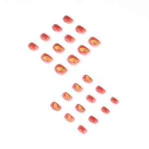 Pink marble gradient press-on nails set with 24 cute carrot pattern square tips