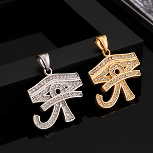 Hip hop Horus eye pendant necklaces in gold and silver finish with crystal rhinestones