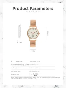 Dimensions de la montre à quartz or rose avec cadran 33mm et bracelet élastique