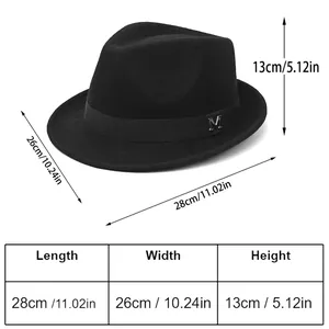 Tabella delle taglie con dimensioni del cappello fedora nero in lana e decorazione M