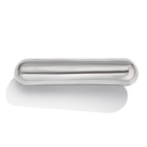 Close-up of polished silver metal hair clip with a minimalist double-layered curved design
