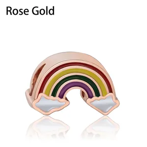 Rainbow and cloud DIY charm bead in rose gold finish for personalized bracelets