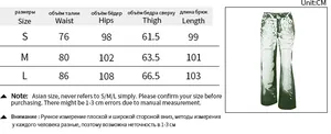 Detailed size chart for street style printed pants showing waist and length measurements