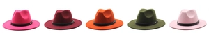 Detailed selection of various wool fedora hats with rivet belts in multiple vibrant colors
